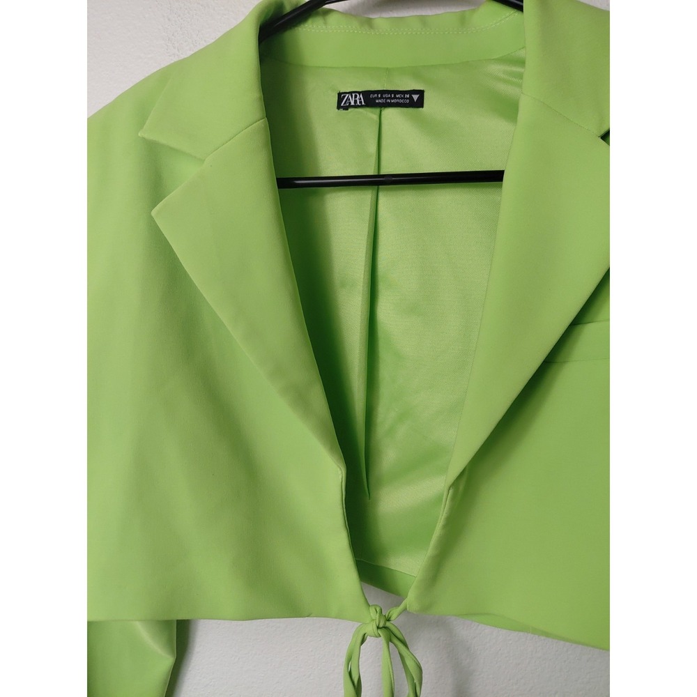 Zara Neon Green Wrap Around Drawstring Cropped Blazer Size S Bnwt - Picture 2 of 5